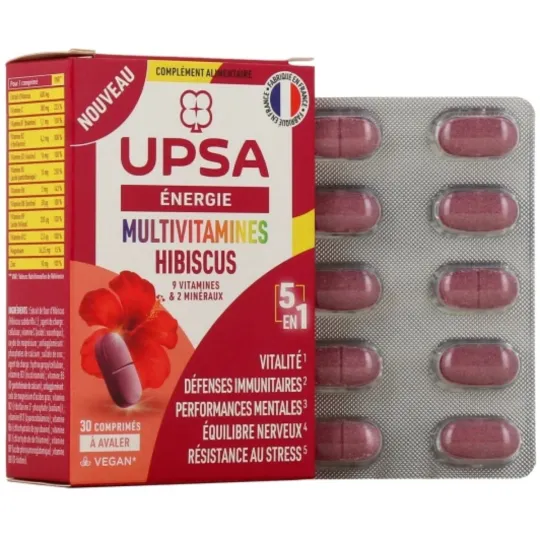 Upsa Energie Multivitamines Hibiscus Vegan 30 comprimés